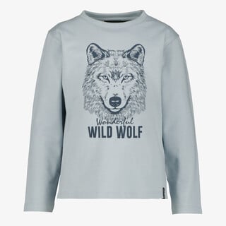 Unsigned jongens shirt met lange mouwen en wolvenkop blauw