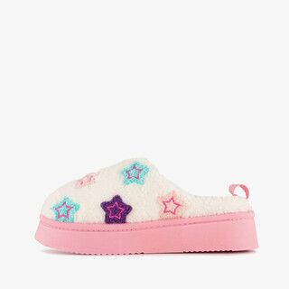 Thu!s teddy instap pantoffels met sterren wit roze