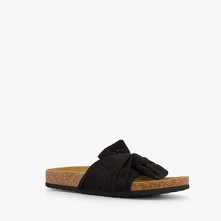 Dames bio slippers zwart met strik