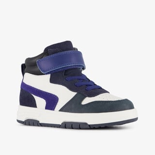Stap leren hoge jongens sneakers blauw wit