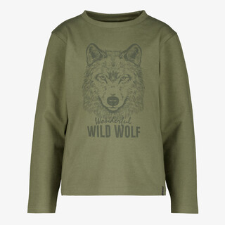Unsigned jongens shirt met lange mouwen en wolvenkop groen