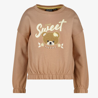 TwoDay meisjes sweaters met beertje en kralen bruin