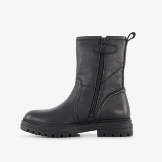 Groot leren meisjes boots met gesp zwart