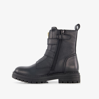 Groot leren meisjes biker boots zwart