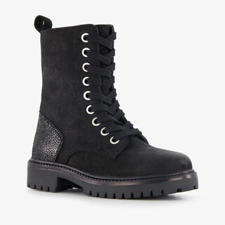 Groot suède meisjes veterboots zwart