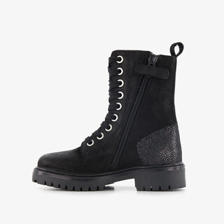 Groot suède meisjes veterboots zwart