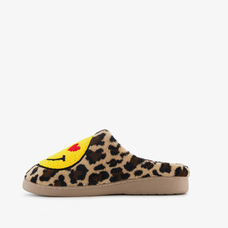 Thu!s dames instap pantoffels met panterprint en een smiley bruin