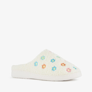 Thu!s dames teddy pantoffels met bloemen beige