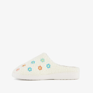 Thu!s dames teddy instap pantoffels met bloemen beige