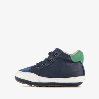 Groot leren babyschoenen met strepen donkerblauw