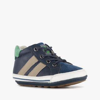 Groot leren babyschoenen met strepen donkerblauw