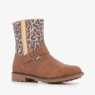 Blue Box meisjes enkellaarsjes met luipaardprint cognac