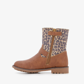 Blue Box meisjes enkellaarsjes met luipaardprint cognac