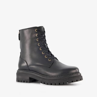Harper leren dames veterboots met rits zwart