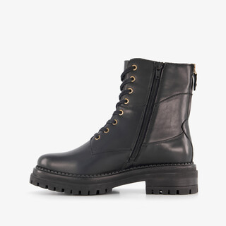 Harper leren dames veterboots met rits zwart