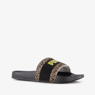 Puma Leadcat 2.0 dames badslippers met panterprint details zwart