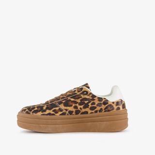Blue Box dames sneakers met plateauzool en panterprint bruin