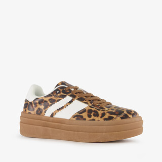 Blue Box dames sneakers met plateauzool en panterprint bruin
