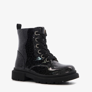 Stap leren meisjes veterboots zwart
