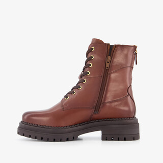 Harper leren dames veterboots met rits cognac