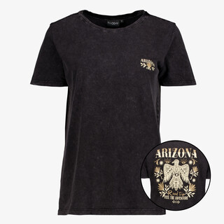 TwoDay dames T-shirt met acid wash en backprint zwart