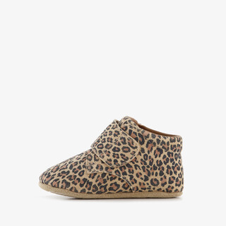 Groot leren babyschoenen met panterprint bruin beige