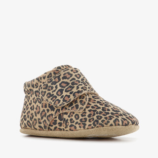 Groot leren babyschoenen met panterprint bruin beige