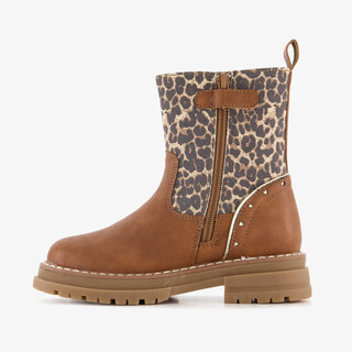 Blue Box meisjes enkellaarsjes met luipaardprint cognac