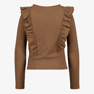 TwoDay meisjes top met lange mouwen en glitters bruin