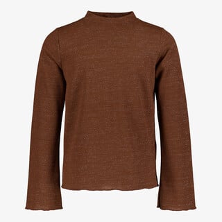 TwoDay meisjes top met lange mouwen en glitters bruin