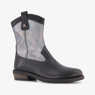 Braqeez leren meisjes western boots zwart zilver
