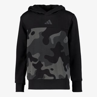Adidas J Camo FL kinder hoodie met camouflageprint zwart grijs