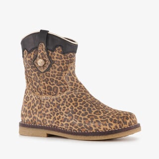 Groot suède meisjes cowboylaarsjes met panterprint bruin