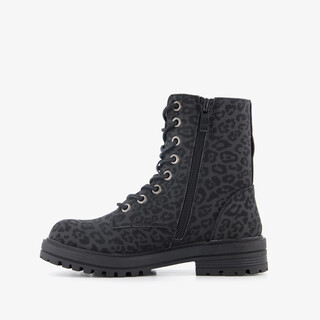 Blue Box meisjes veterboots met luipaardprint zwart