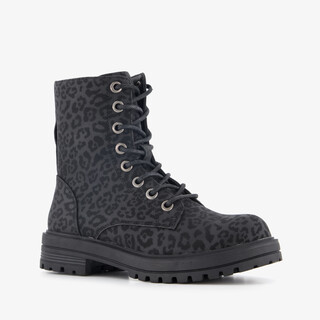 Blue Box meisjes veterboots met luipaardprint zwart