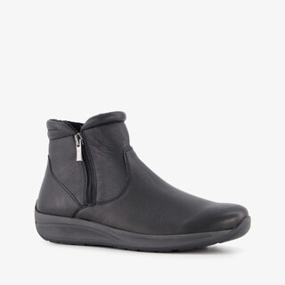 Natuform leren dames enkellaarsjes zwart