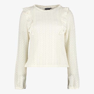 TwoDay kanten dames top met ruches lichtbeige