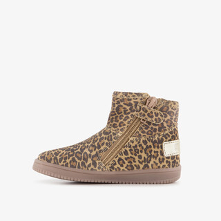 Groot suède meisjes boots met panterprint bruin