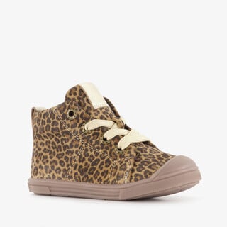 Groot suède meisjes veterboots met panterprint bruin