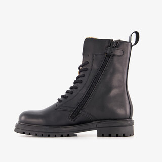 Groot leren meisjes veterboots met luipaard details zwart