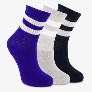 3 paar kindersokken met streepjes blauw grijs