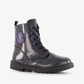 Wednesday meisjes veterboots met glitters zwart