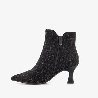 Nova dames glitter enkellaarsjes met hak zwart