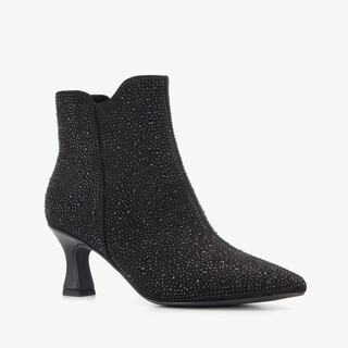 Nova dames glitter enkellaarsjes met hak zwart