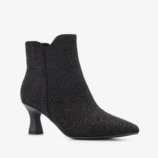 Nova dames glitter enkellaarsjes met hak zwart