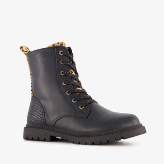 Blue Box meisjes veterboots met luipaard details zwart