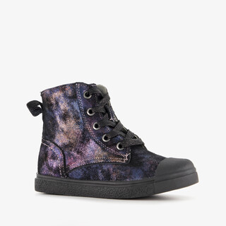 Stap leren meisjes veterboots paars zwart