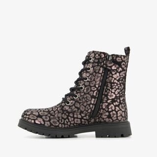 Blue Box meisjes veterboots met luipaardprint brons