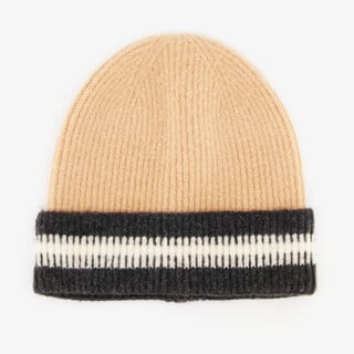 Gebreide heren muts beige zwart