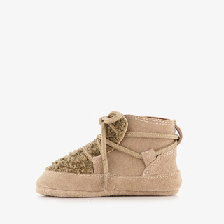 Groot suède babyschoenen met veters beige